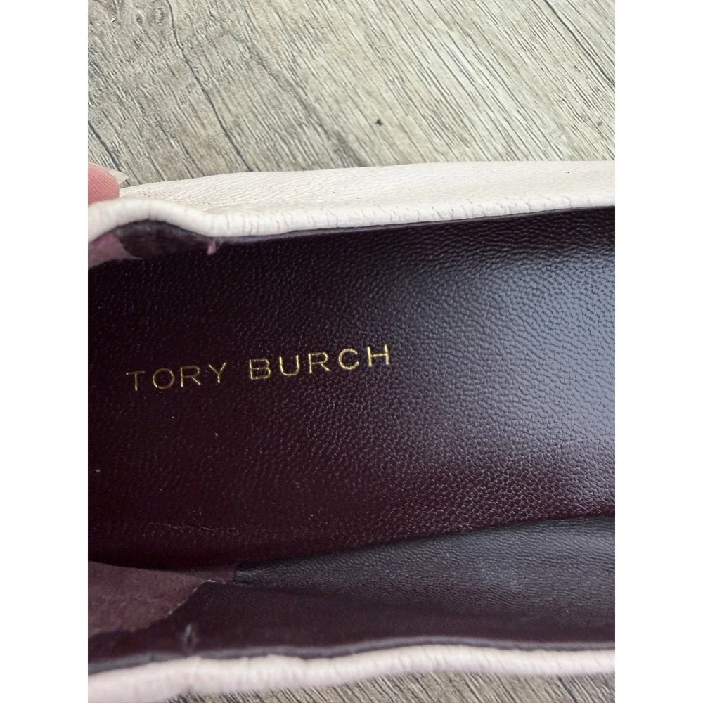 Tory Burch Reva Ballet Flats Pale Pink Leather Mixed Metal Logo Size 9